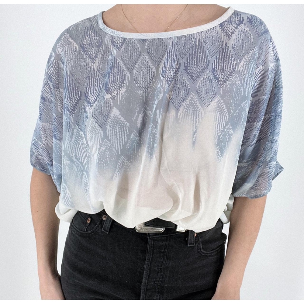 CAbi 781 Fade Out Sheer Blue & White Blouse Size Small Womens